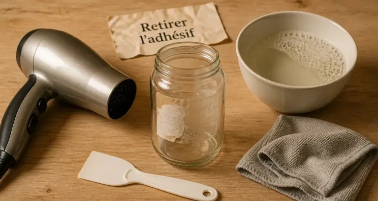 Comment décoller une étiquette sans trace : bocal, colle, eau chaude, sèche-cheveux, spatule