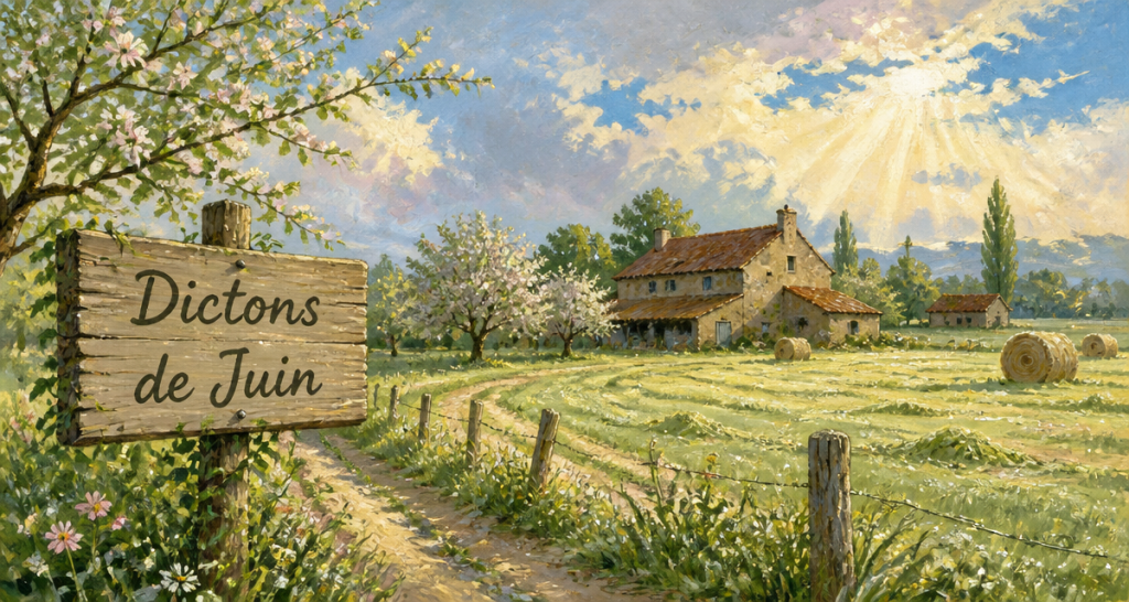 dicton du mois de juin champ ferme gouache