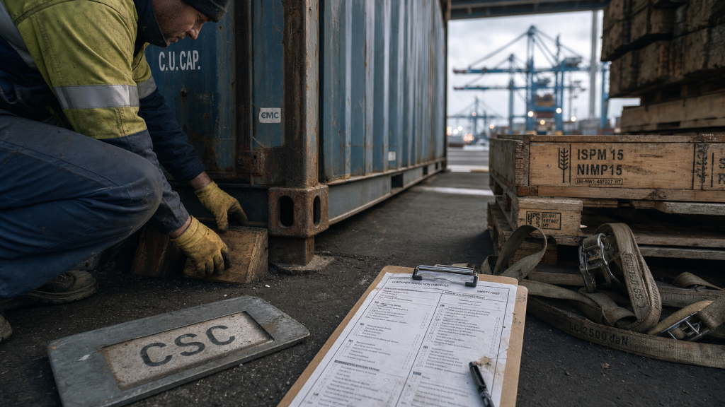 Empotage : contrôle calage conteneur CSC et check-list logistique
