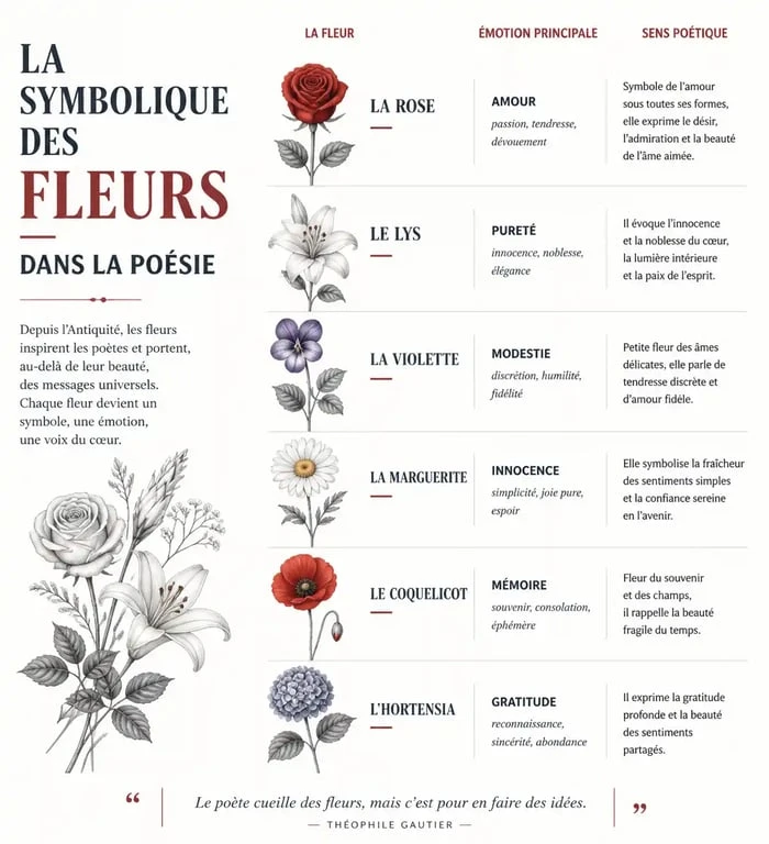 Infographie sur la symbolique des fleurs dans la poésie sur la fleur