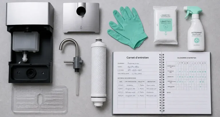 Entretien fontaine à eau : gants, cartouche filtrante et nettoyage