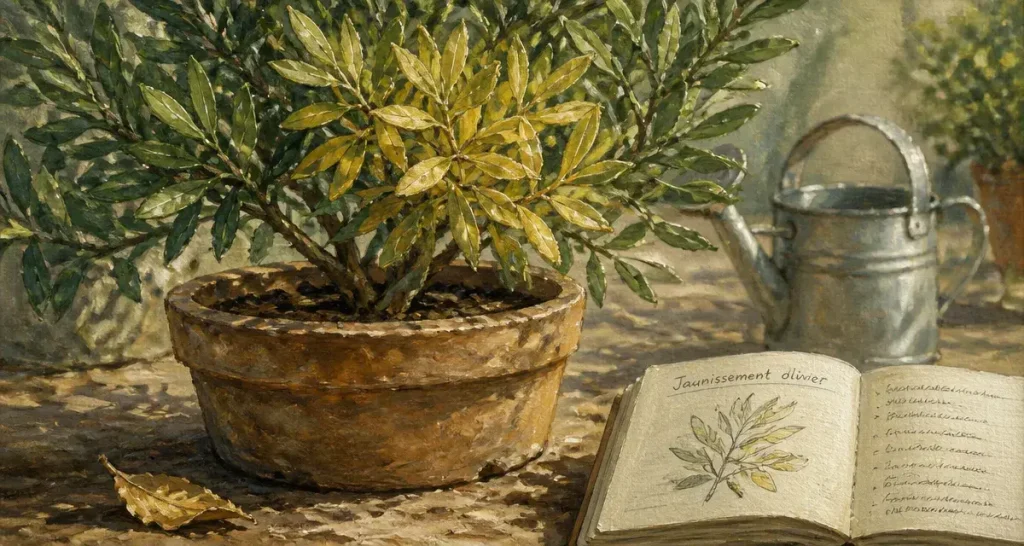 Olivier en pot à feuilles jaunes : excès d’eau ou cycle naturel