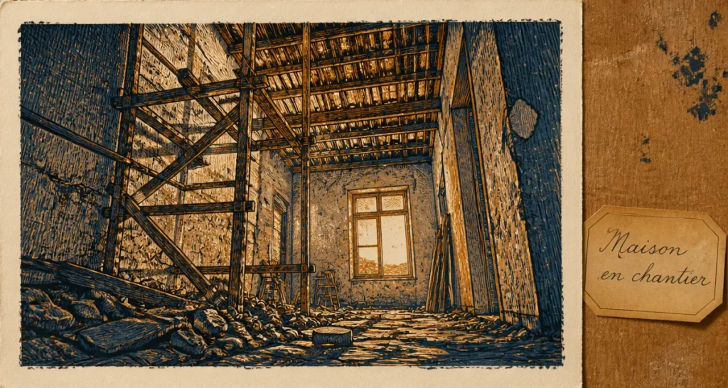Rêver de maison en travaux : intérieur de maison en chantier