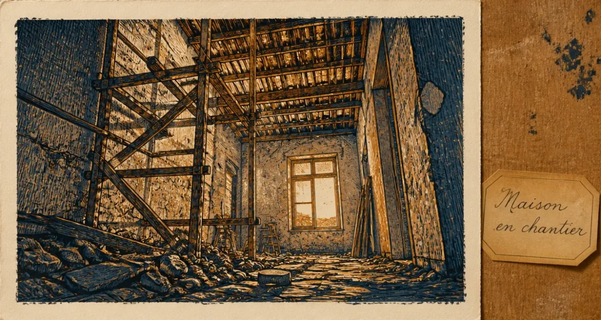 Rêver de maison en travaux : 4 clés pour décoder votre transformation intérieure Rêver de maison en travaux : intérieur de maison en chantier