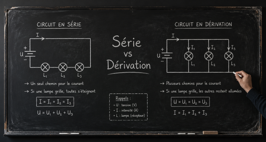Schéma circuit série dérivation à la craie