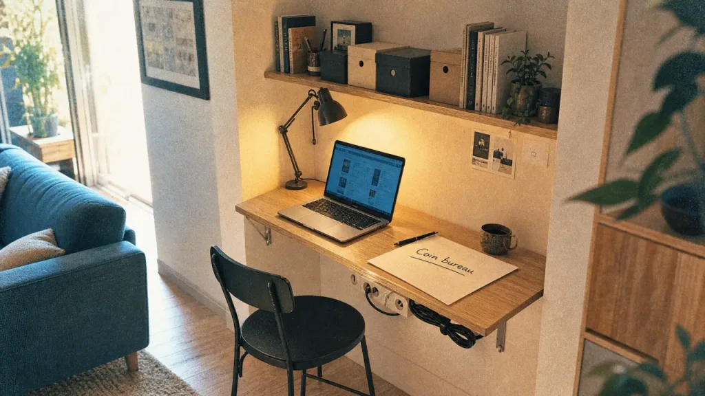 Coin bureau 2 m² : aménager un bureau dans un petit espace, plateau mural