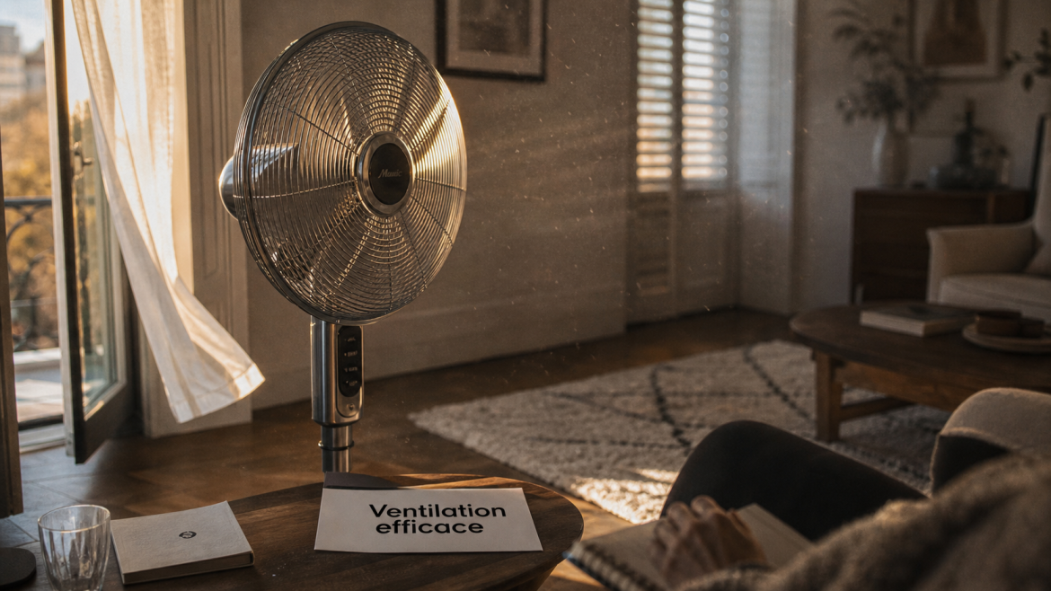 Rafraîchir une pièce avec un ventilateur : glaçons, courant d’air et erreurs qui réchauffent Comment rafraîchir une pièce avec un ventilateur : glaçons et courant d’air, photo d’un ventilateur en salon