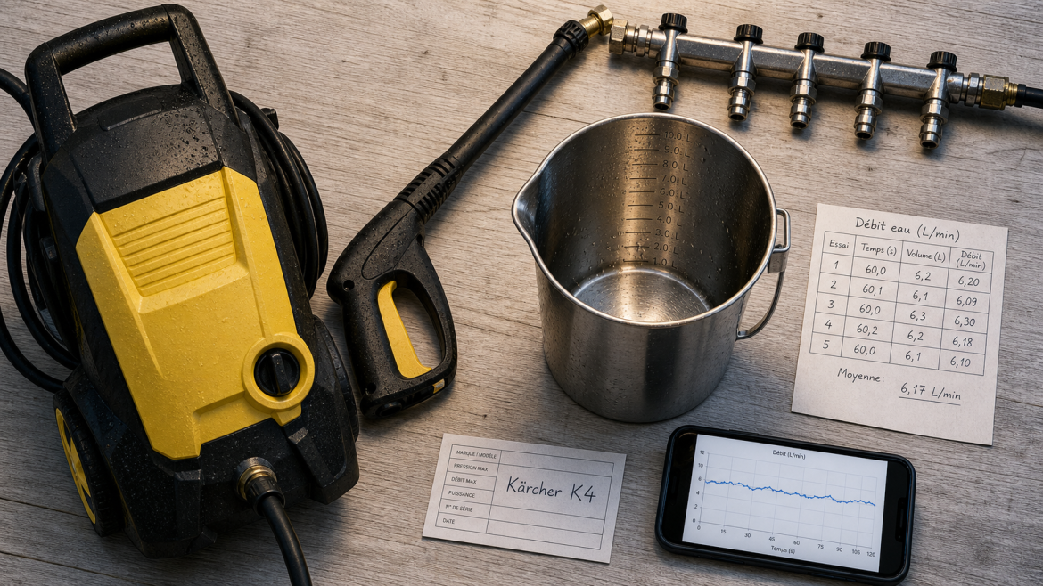Kärcher consommation eau : 300 à 600 l/h selon le modèle et les réglages Karcher consommation eau : 300 à 600 L/h, débit mesuré