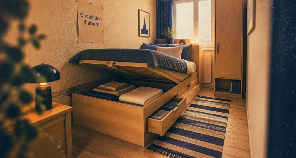 Lit pour petite chambre : solutions gain de place, circulation dégagée