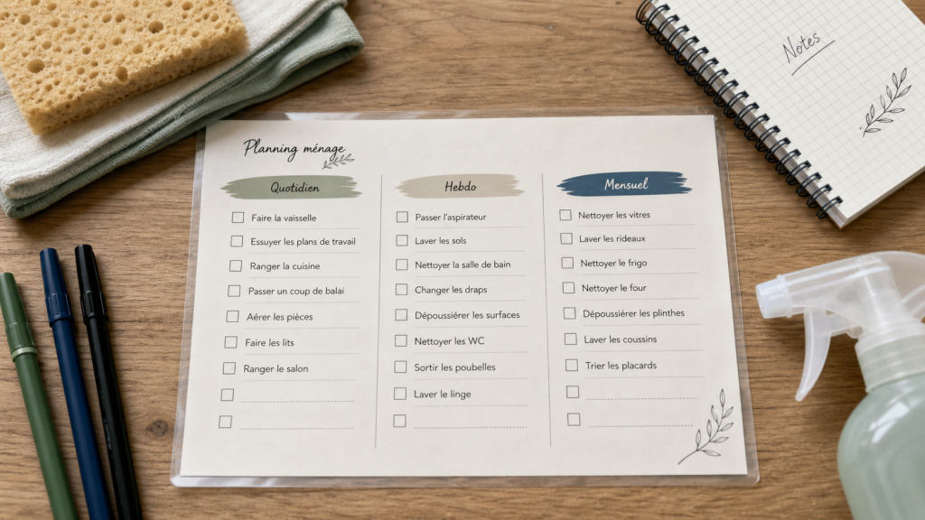 Ménage planning 15 minutes par jour : checklist