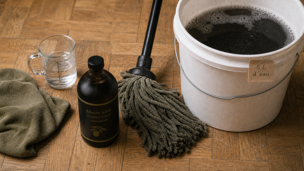 Parquet savon noir : bon dosage pour nettoyer sans traces