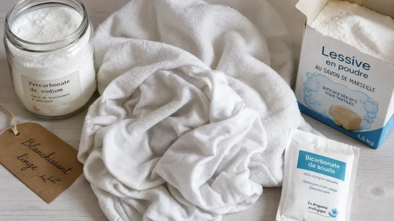 Quel produit blanchissant pour linge choisir ? Oxygène actif, 60 °C et pièges à éviter Produit blanchissant pour linge à l’oxygène actif, percarbonate à 60 °C pour linge blanc