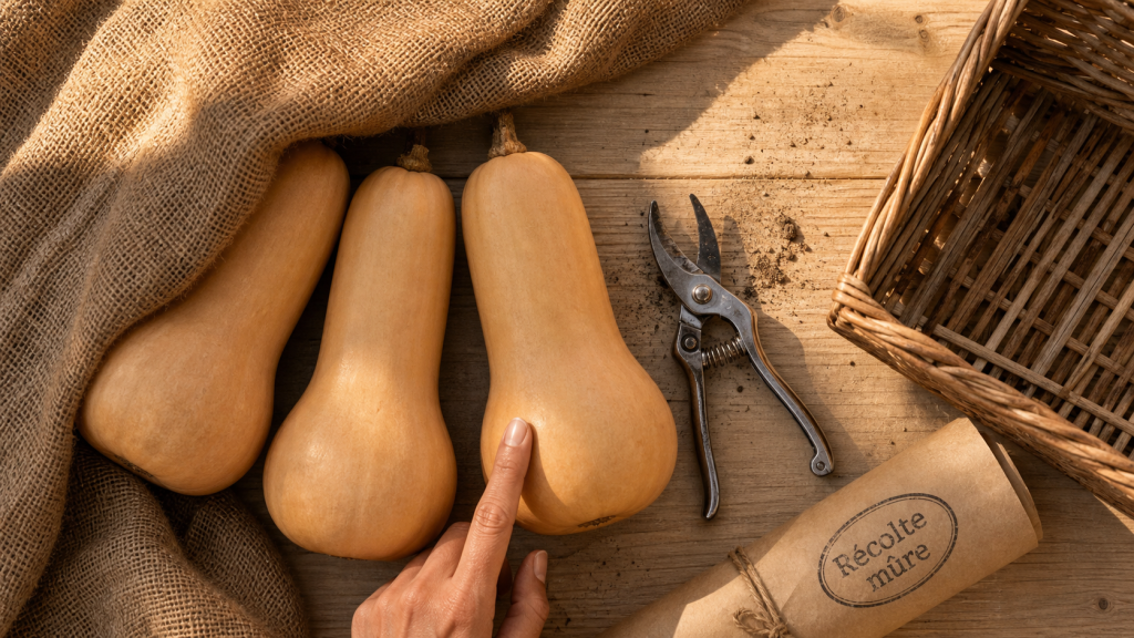 Quand cueillir les butternut : pédoncule sec et peau dure
