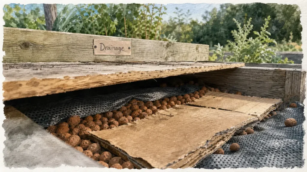 Que mettre au fond d'un carré potager : carton, drainage et billes d’argile
