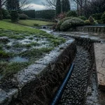 Drainer un terrain gorgé d’eau : tuyau de drainage perforé et exutoire après pluie