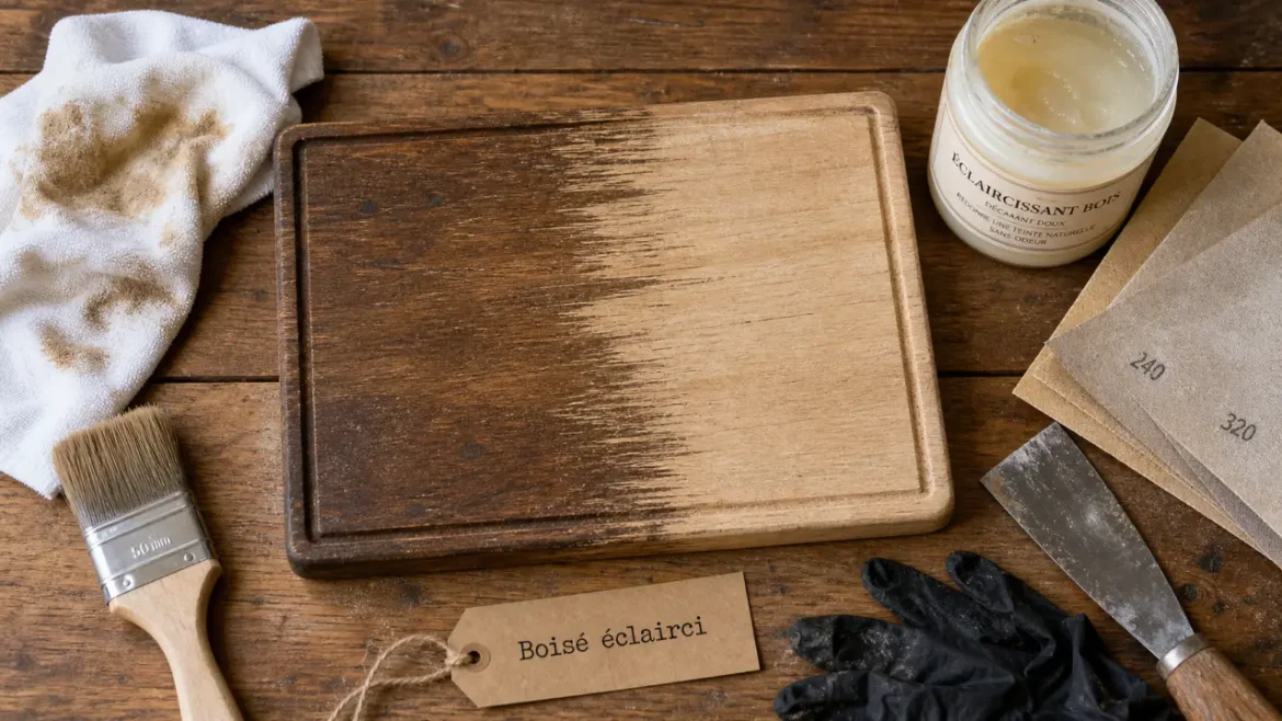 Eclaircir le bois foncé : plateau de chêne avec produits