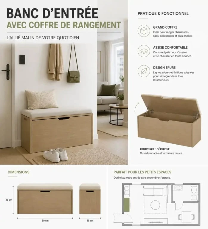 Mobilier multifonction comme un banc coffre pour un rangement malin