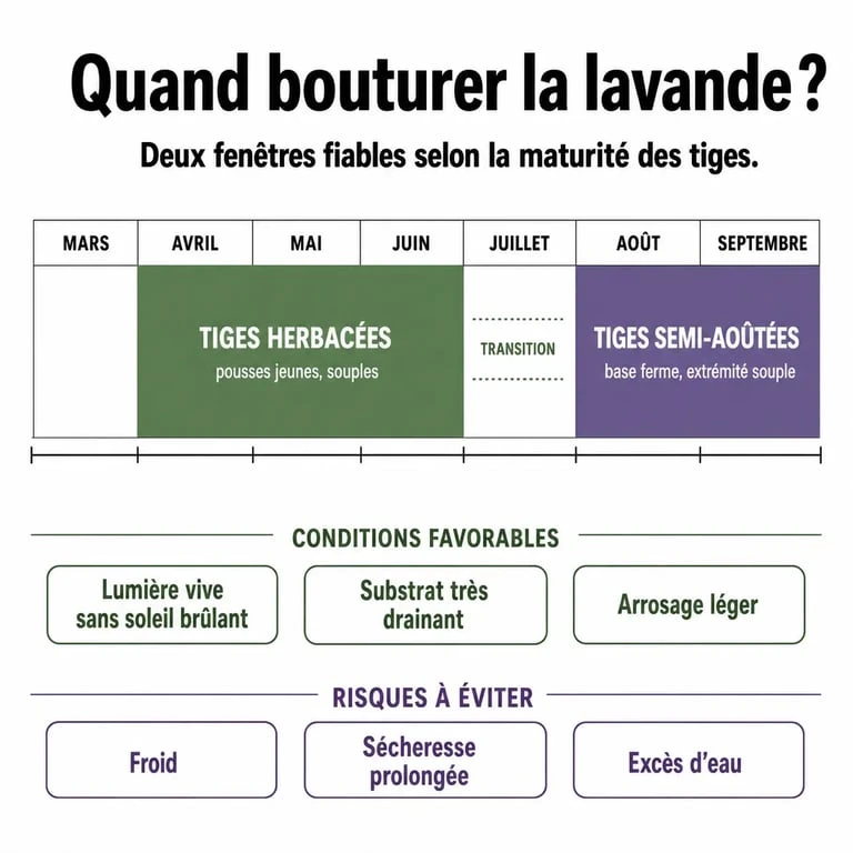 Quand bouturer la lavande : frise des périodes idéales et des types de tiges