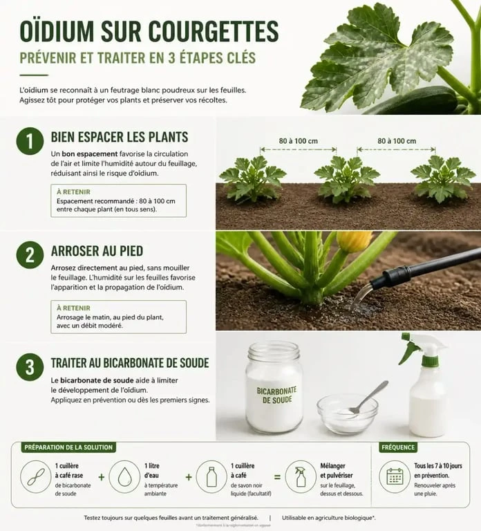 Infographie des méthodes de traitement oïdium courgette et prévention