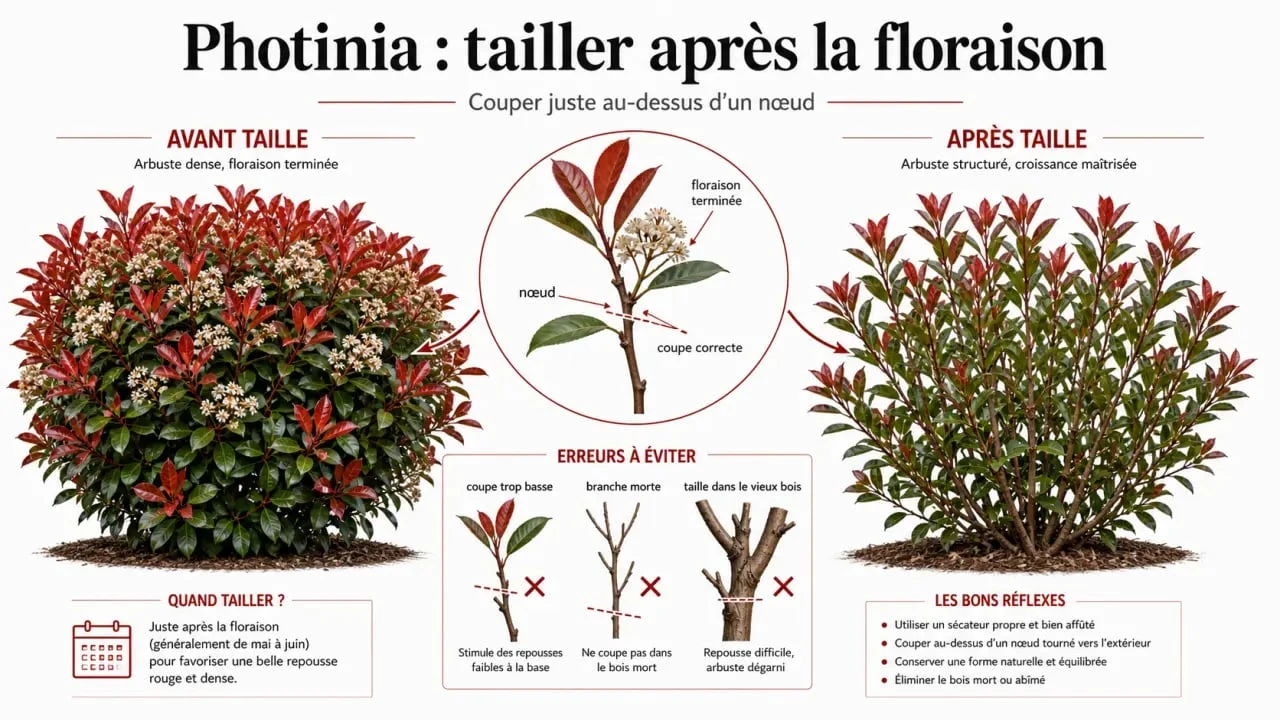 Quand tailler les photinia : avant et après une taille juste après floraison