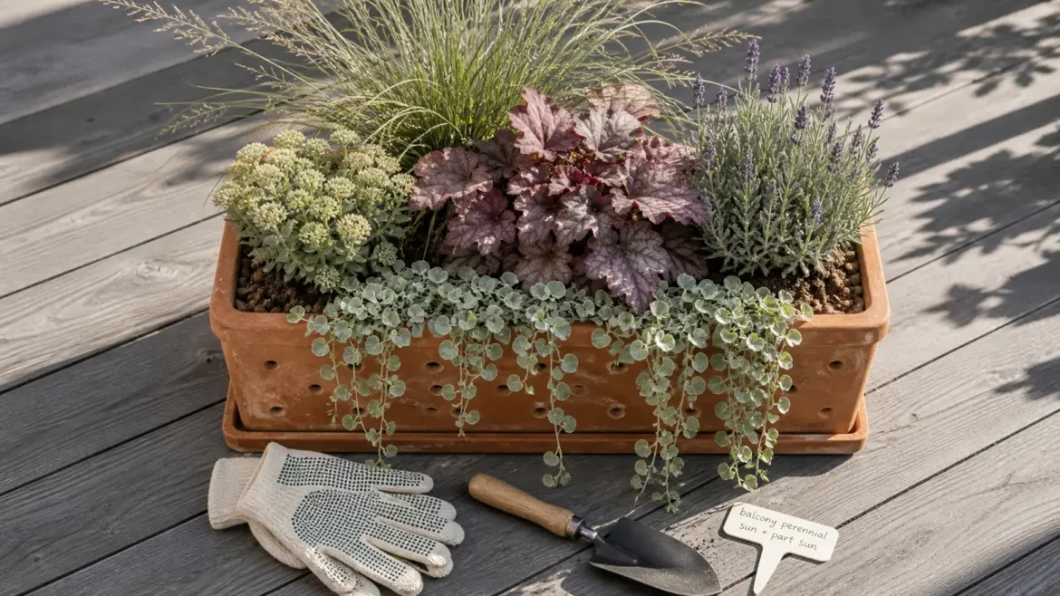 Idée composition jardinière extérieure vivaces : vivaces en jardinière au soleil et à l’ombre