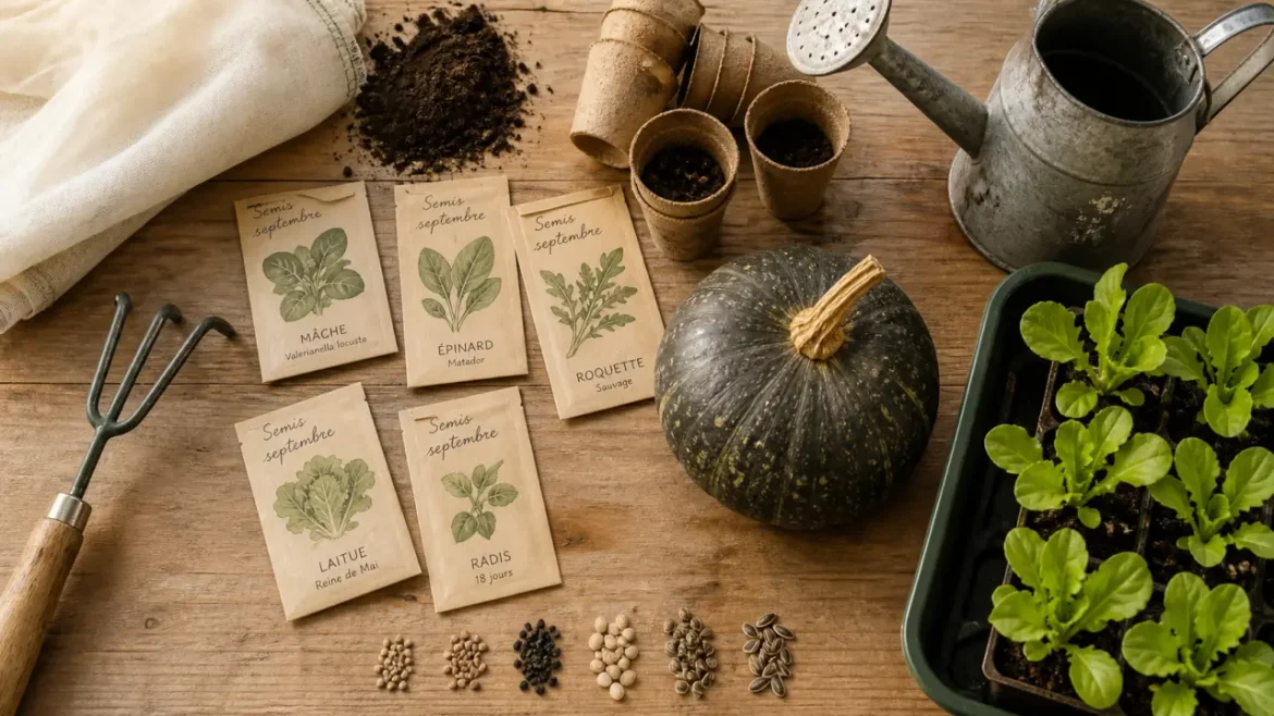 Potager en septembre : semis, godets biodégradables, arrosoir