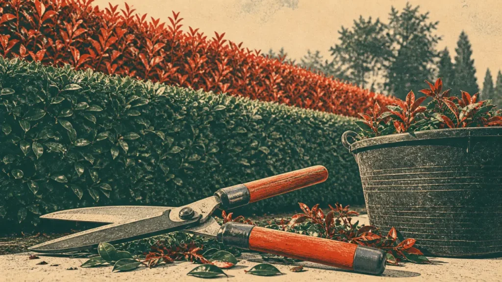 Quand tailler les photinia : haie Red Robin taillée, outils et jeunes pousses