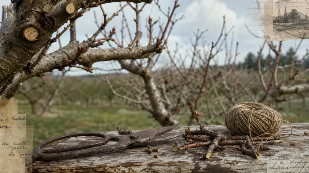 Taille des pêchers quand : fin février, hors gel, pêcher taillé