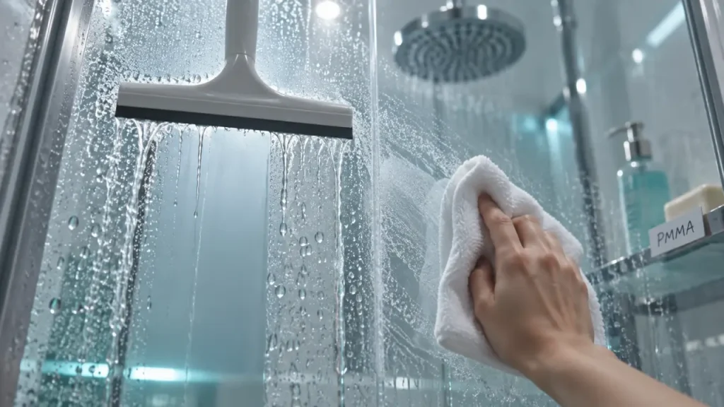 Comment nettoyer une paroi de douche en plexiglas sans rayures, microfibre et raclette anti-calcaire