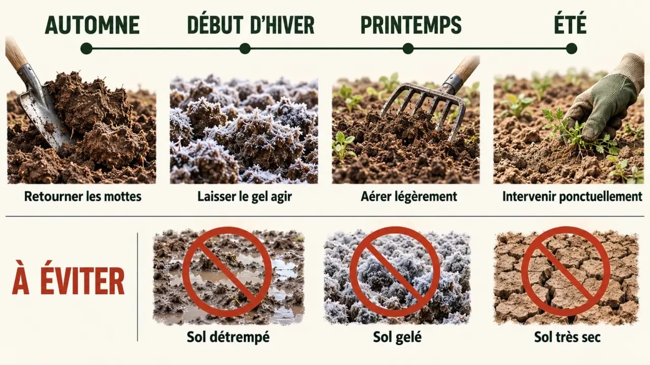 Quand retourner la terre du potager selon les saisons et l’état du sol