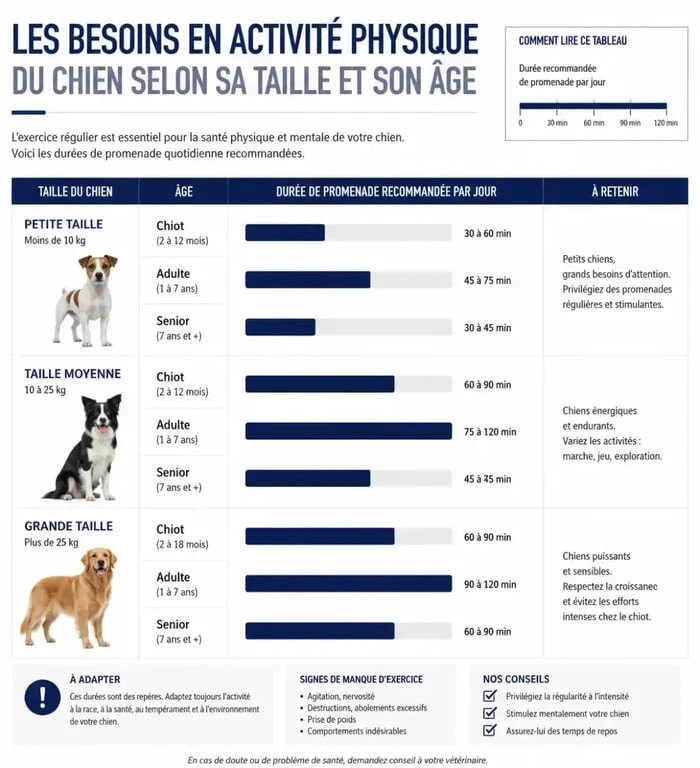 Infographie besoins activité physique chien jardin