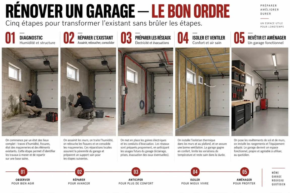 Rénovation garage : ordre des travaux de l'état des lieux à l'aménagement