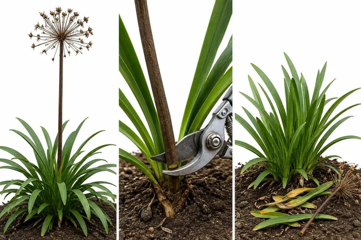 Taille agapanthes : illustration pas à pas pour couper les hampes fanées et conserver le feuillage sain