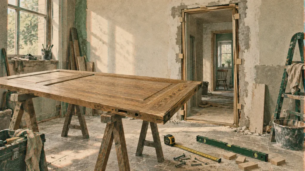 Porte d'interieur pour renovation : calage et alignement du bati en renovation