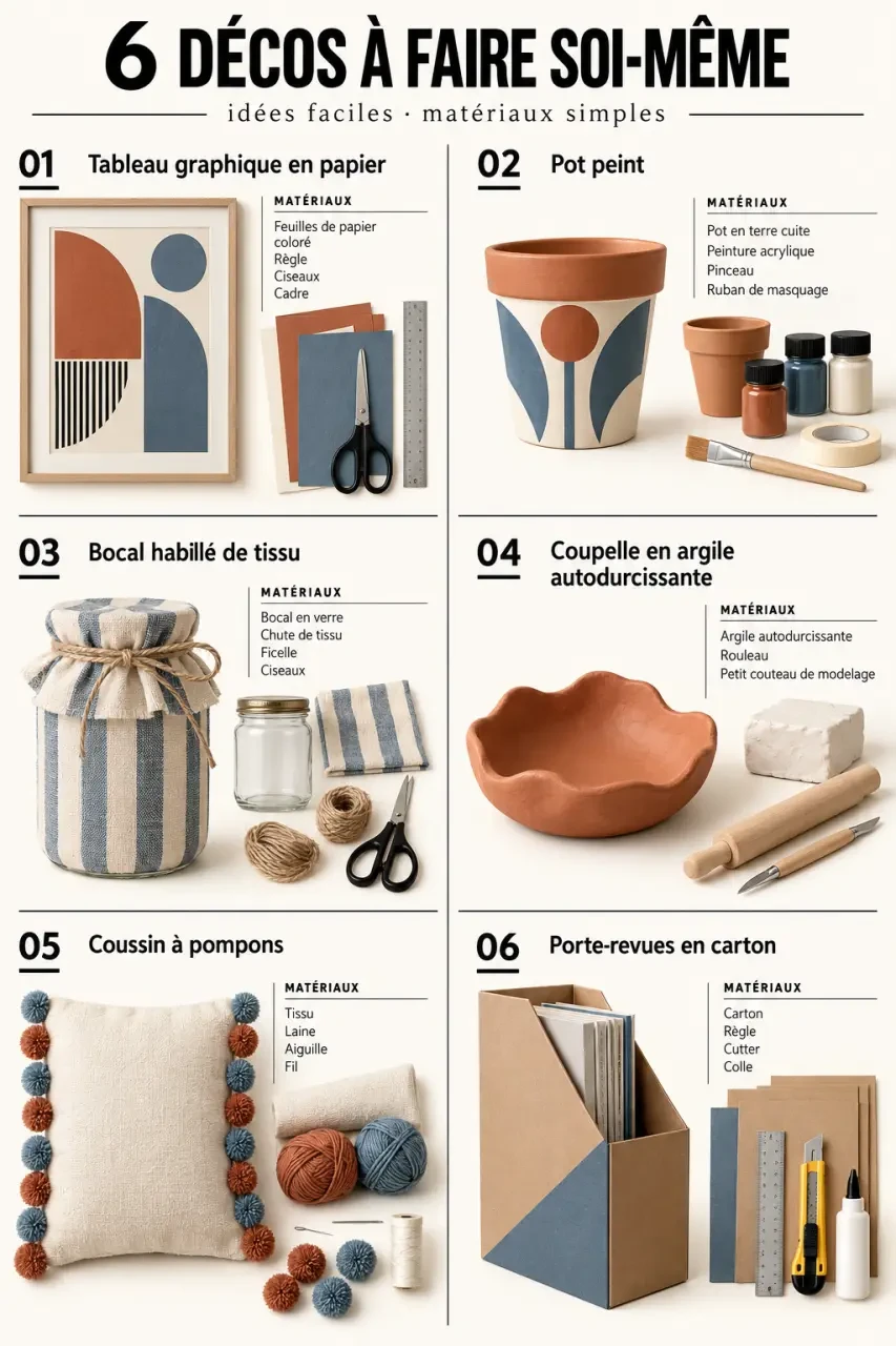 Déco fait maison facile : six objets décoratifs à fabriquer avec du papier, du tissu, de l’argile et du carton