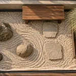 Jardin zen exterieur pas cher : rivière de gravier, pierres et pas japonais