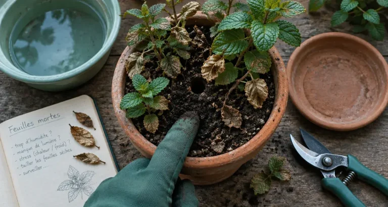 Menthe feuille morte : test d’humidité avant arrosage