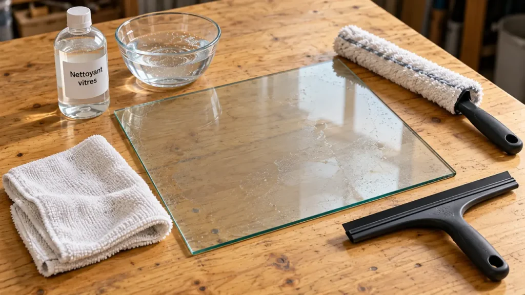 Nettoyer vitre sans traces avec microfibre et raclette