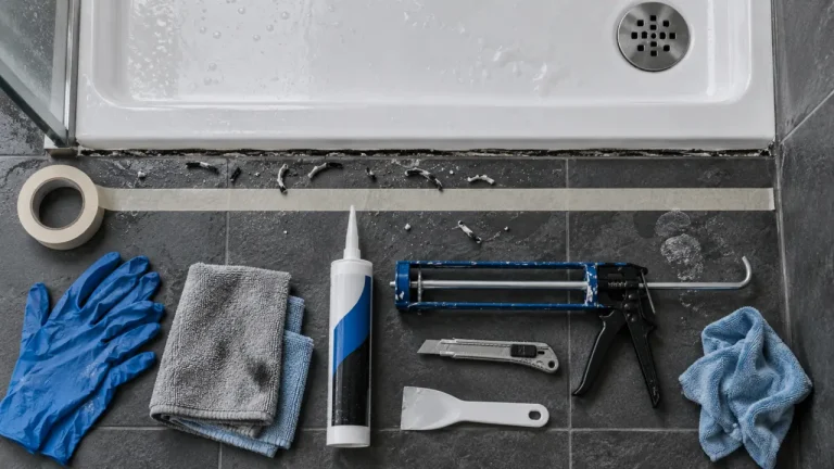 Refaire joint de douche : ancien silicone retiré avant pose