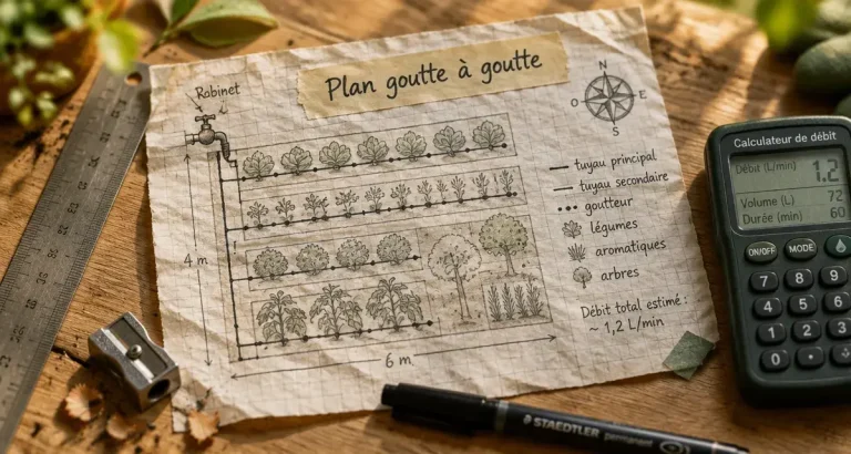 Schéma arrosage automatique goutte goutte et calcul débit